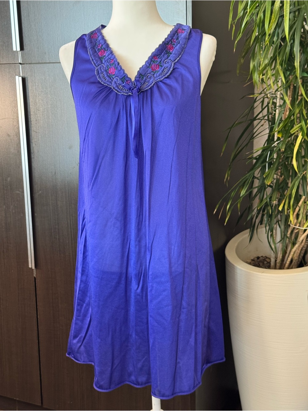 Lace-Trim V-Neck Purple Nightgown